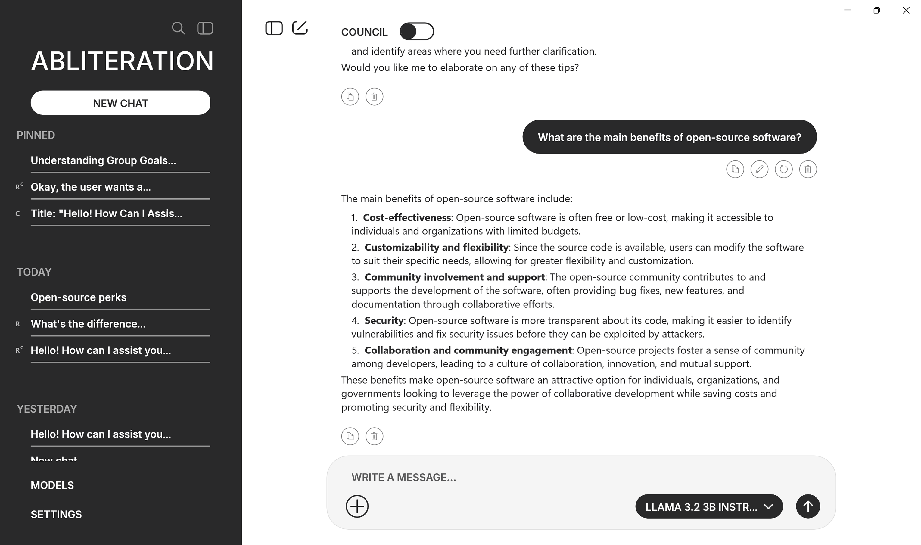 Abliteration desktop app — Council mode