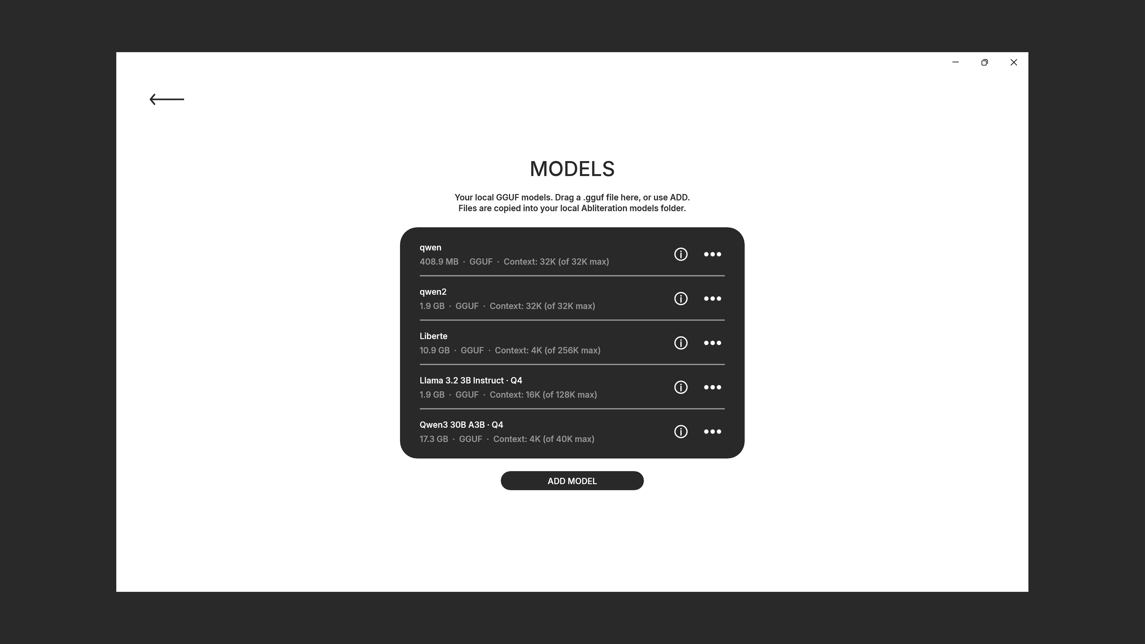 Abliteration app - local models list