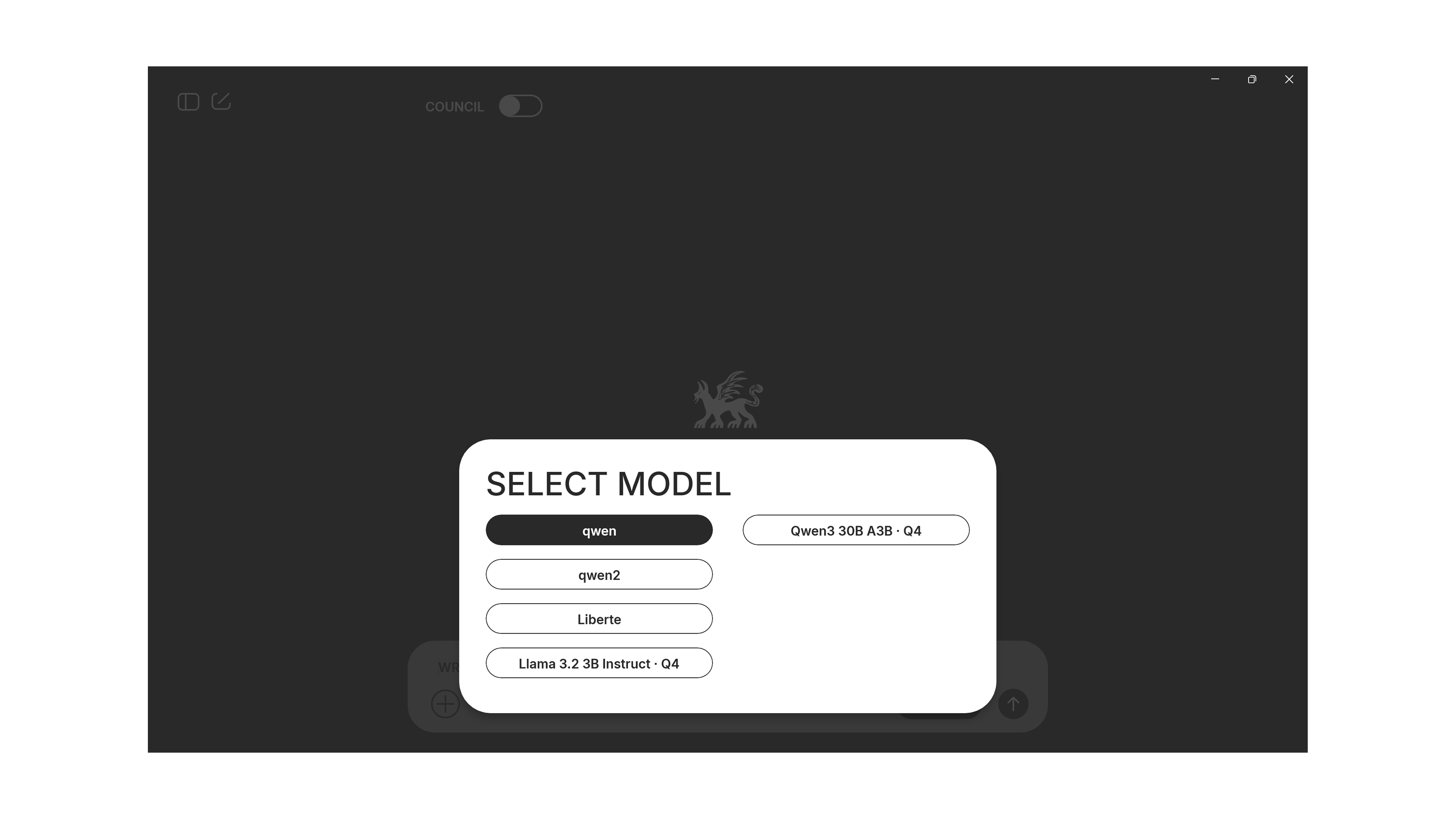 Select model dialog in the desktop app